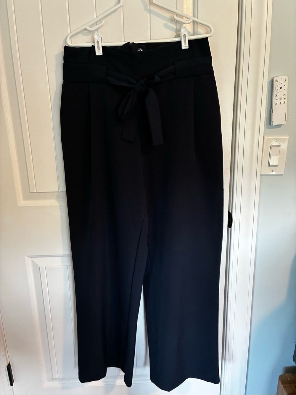 Adrienne Vittadini Black High-Waist Wide-Leg Pants with Tie Belt